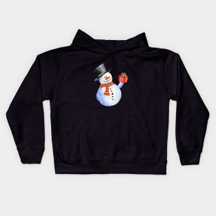 Snowman with a gift Kids Hoodie